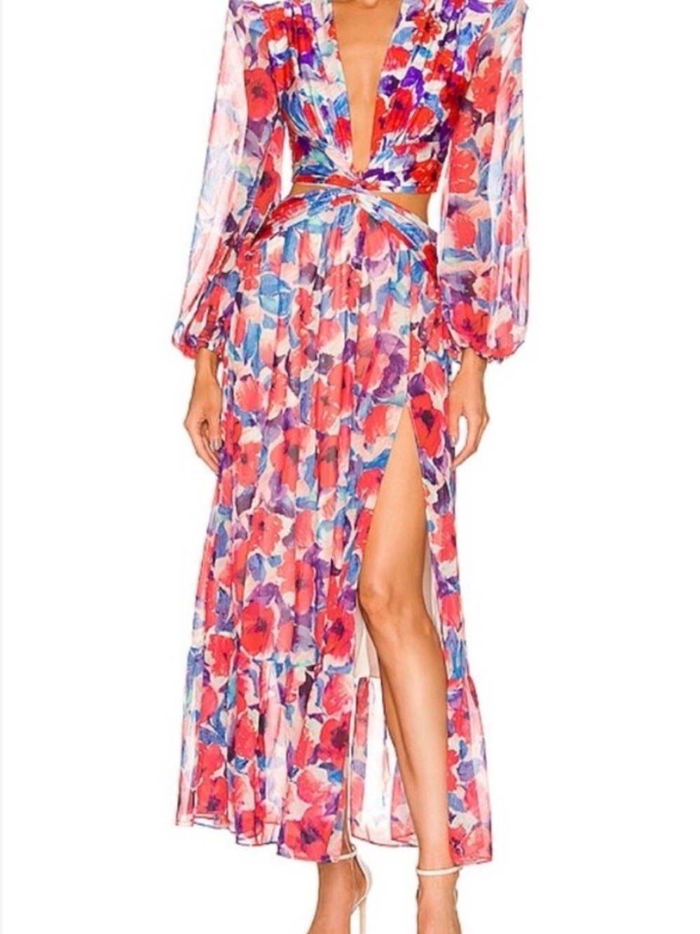 NWOT PatBO Floral Maxi Dress in Coral, Blue & Purple